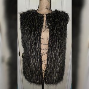 KITIKIT XL Faux Fur Vest | Black Ribbed Knit Back | Boho Grunge Y2K Top